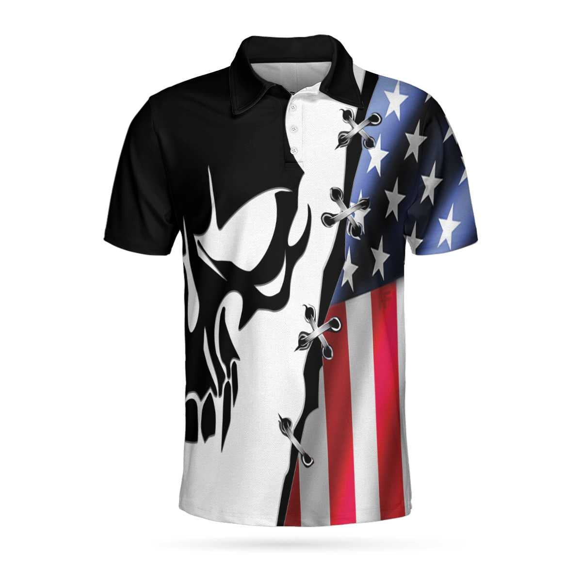 Black Skull Billiards Short Sleeve Polo Shirt American Flag Polo Shirt Best Billiards Shirt For Men