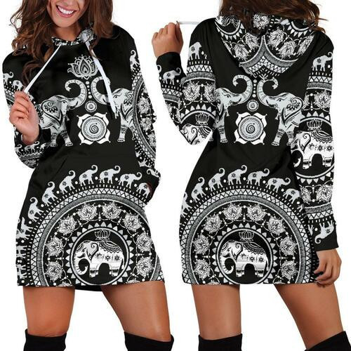 Black Twin Elephants Hoodie Dress Sweater Dress Sweatshirt Dress 3d All Over Print For Women Hoodie