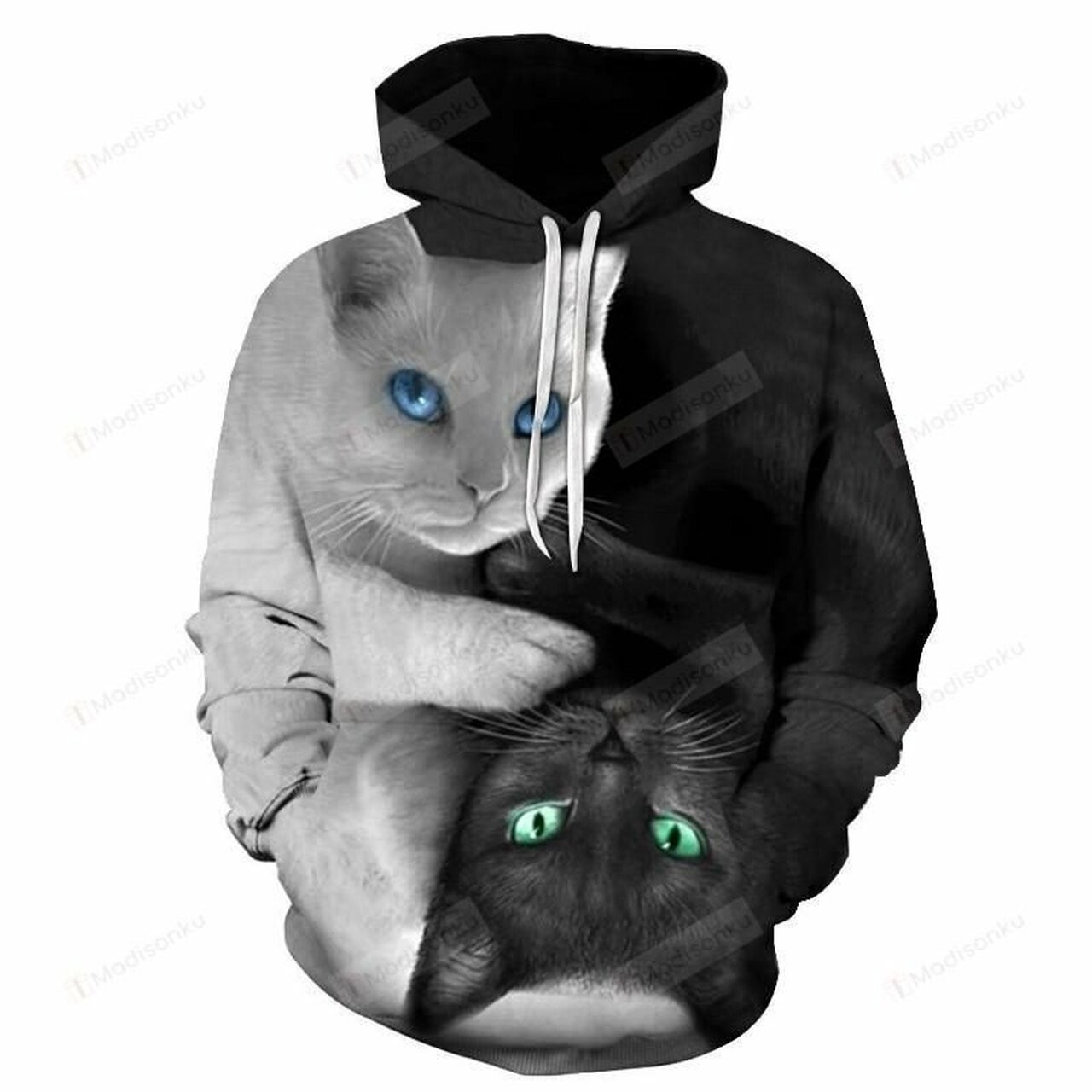 Black White Cats 3d All Over Print Hoodie