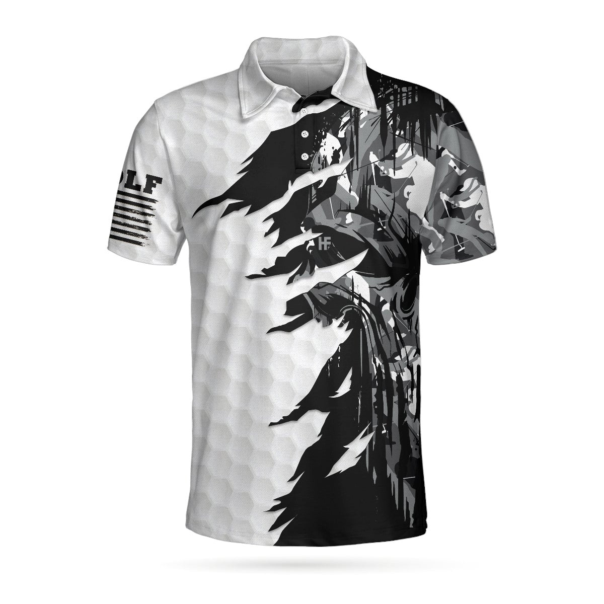 Black  White Ripped Vintage Golfing Clubs Skull Camouflage Polo Shirt American Flag Polo Shirt Camo Golf Shirt For Men