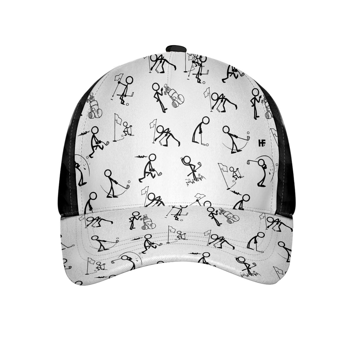 Black and White Stick Figures Golf Ball Texture Cap