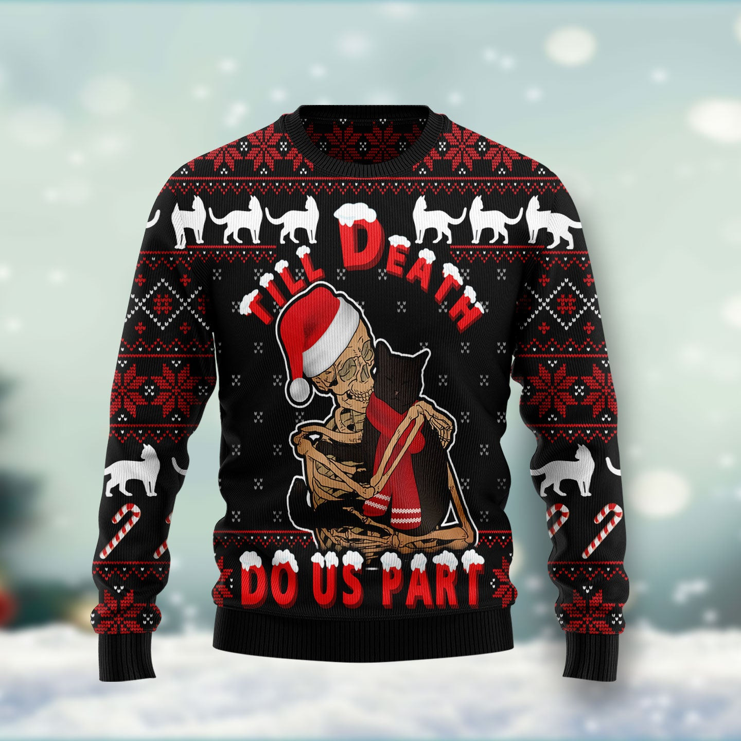 Black cat till death do us part Ugly Christmas Sweater