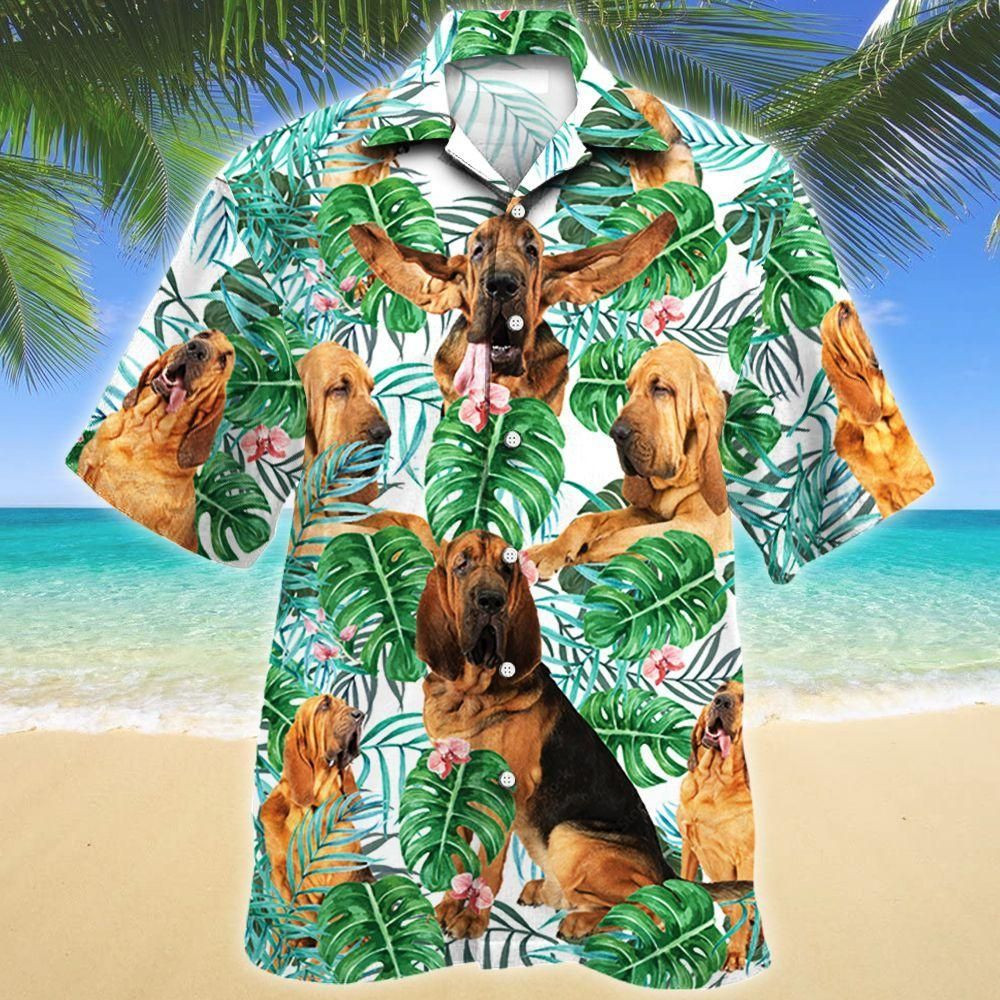 Bloodhound Dog Tropical Plant Aloha Hawaiian Shirt Colorful Short Sleeve Summer Beach Casual Shirt For Men And Women