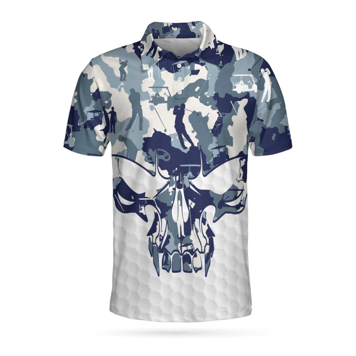 Blue And White Camouflage Golf Set Short Sleeve Skull Golf Polo Shirt Best Camo Golf Shirt For Men