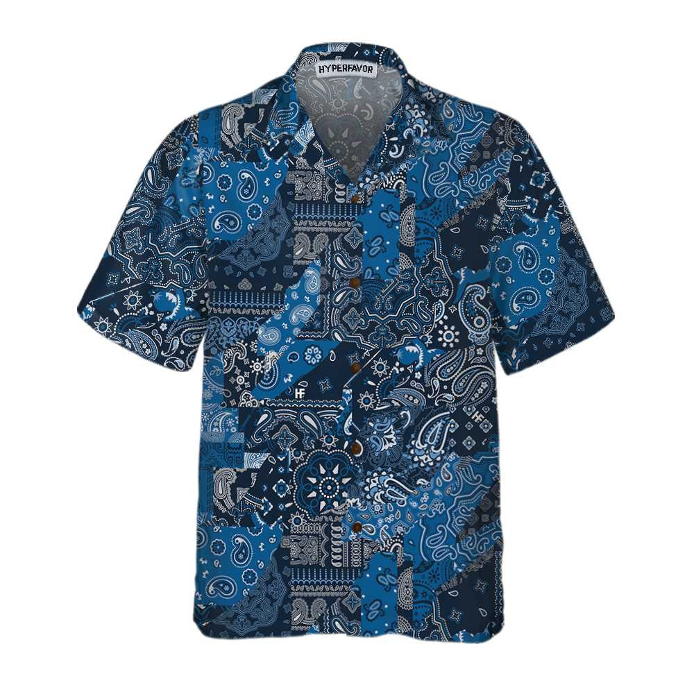 Blue Bandana Kerchief Paisley Pattern Hawaiian Shirt Paisley Shirt For Men And Women Paisley Print Shirt