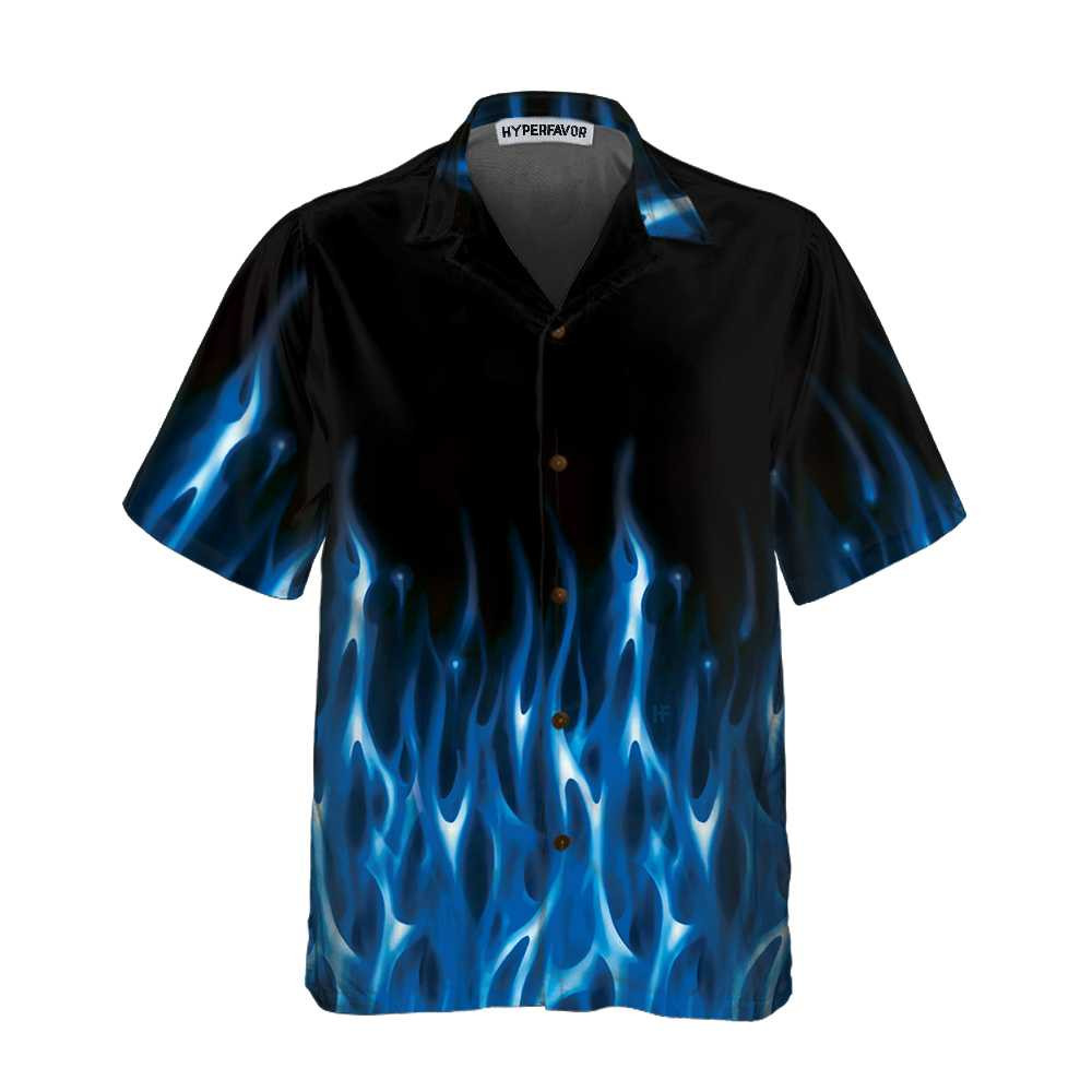 Blue Flame Hawaiian Shirt Short Sleeve Flame Shirt For Men Flame Print Shirt