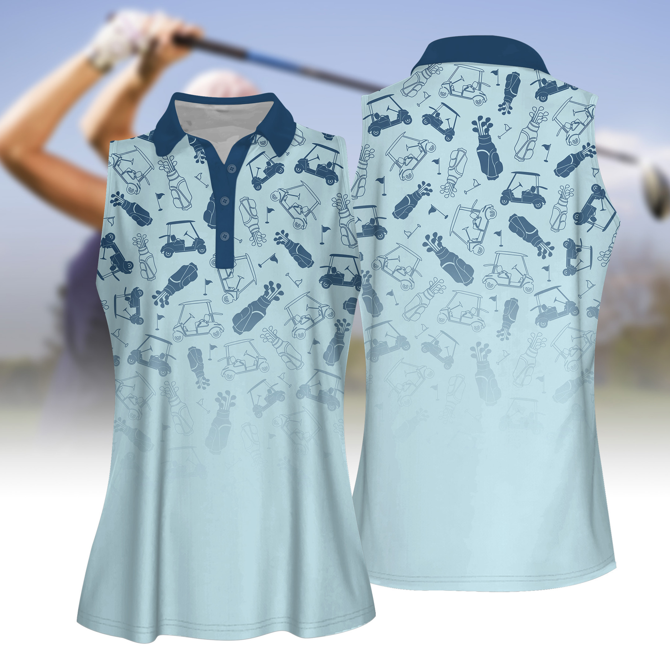 Blue Golf Set Women Short Sleeve Polo Shirt Sleeveless Polo Shirt