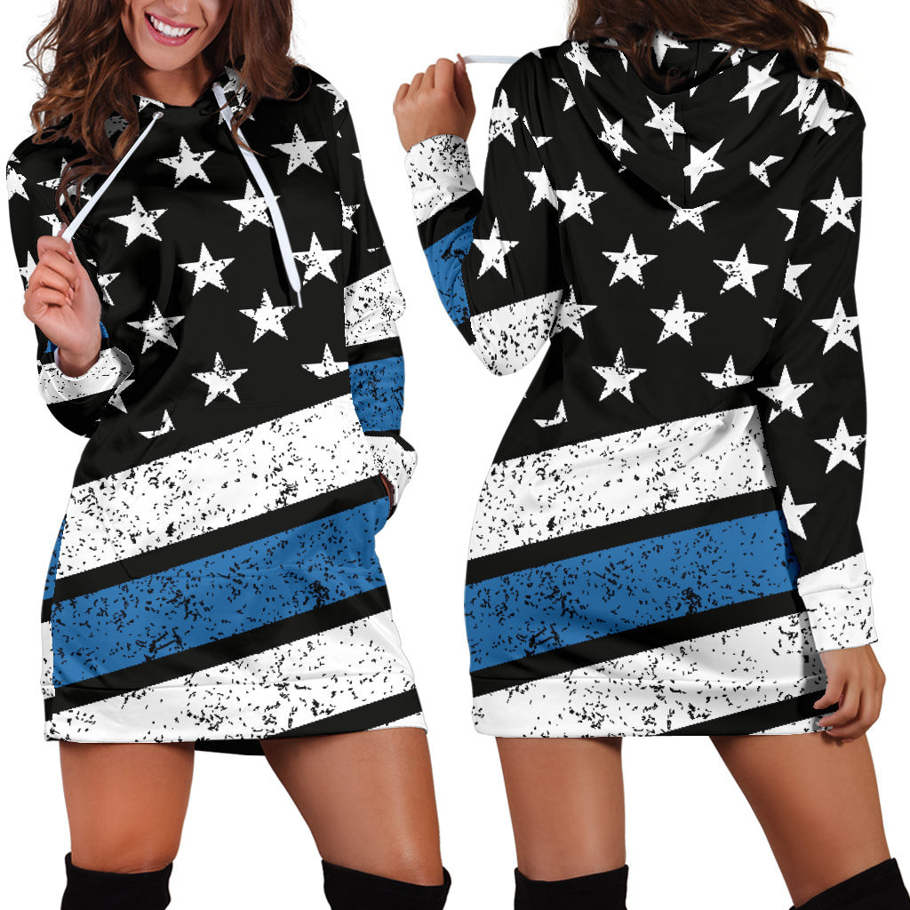 Blue Line Womens Hoodie Dress 3d All Over Print For Women Hoodie