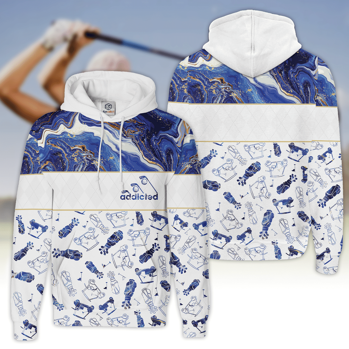 Blue Marble Addicted Pattern Golf Set Golfer Gift Hoodie Zipper Hoodie Shirt