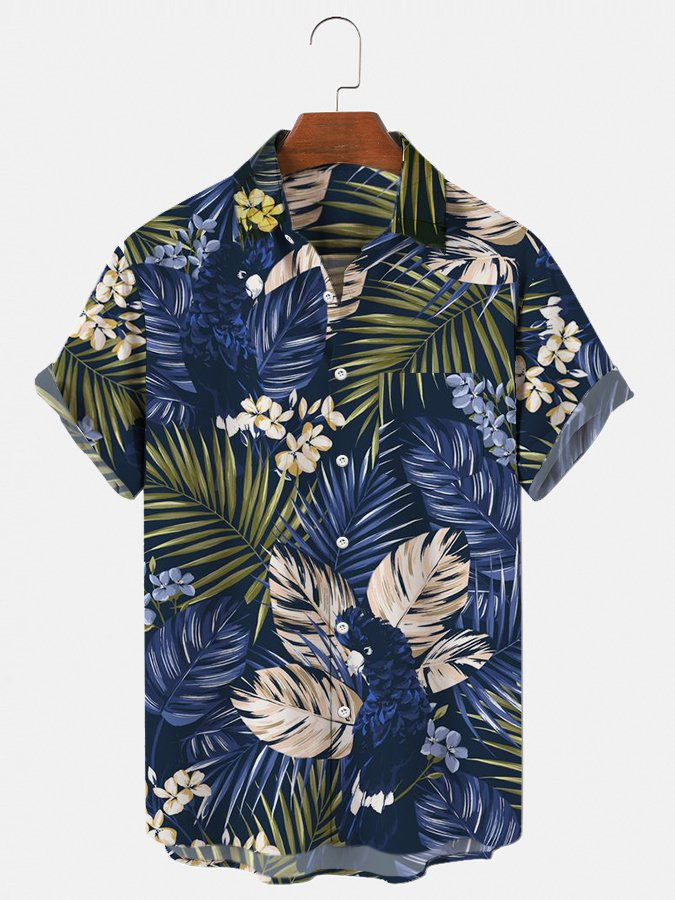 Blue Mens Hawaiian Shirt Casual  Short Sleeve Aloha Beach Shirts Natural Landscape Shirts