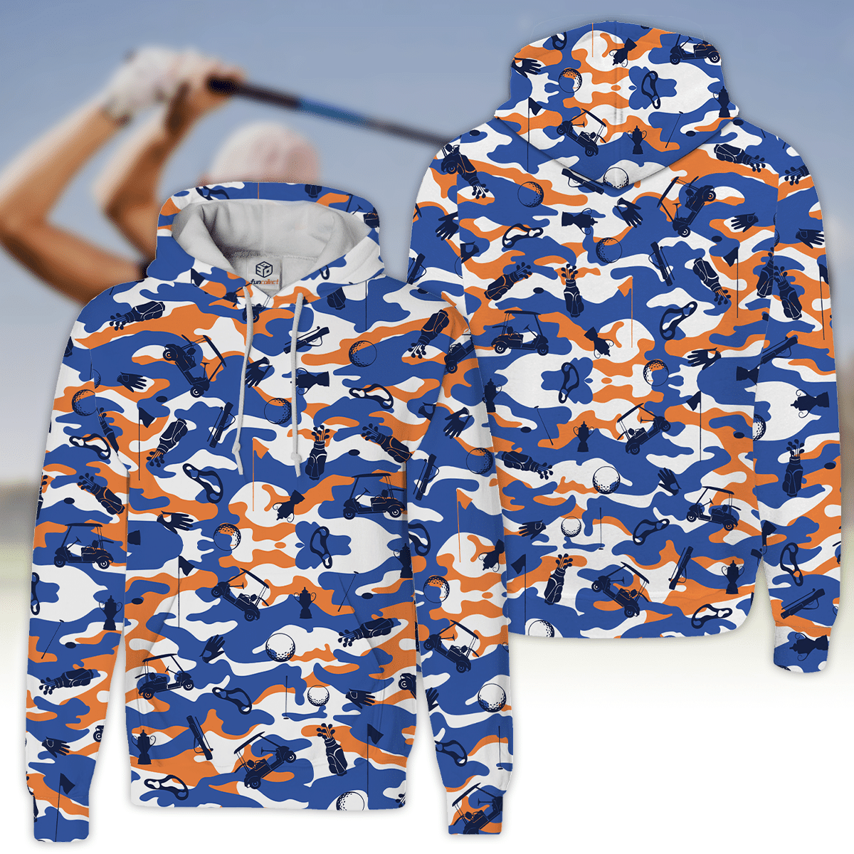 Blue Orange White Camouflage Golf Set Golfer Gift Hoodie Zipper Hoodie Shirt