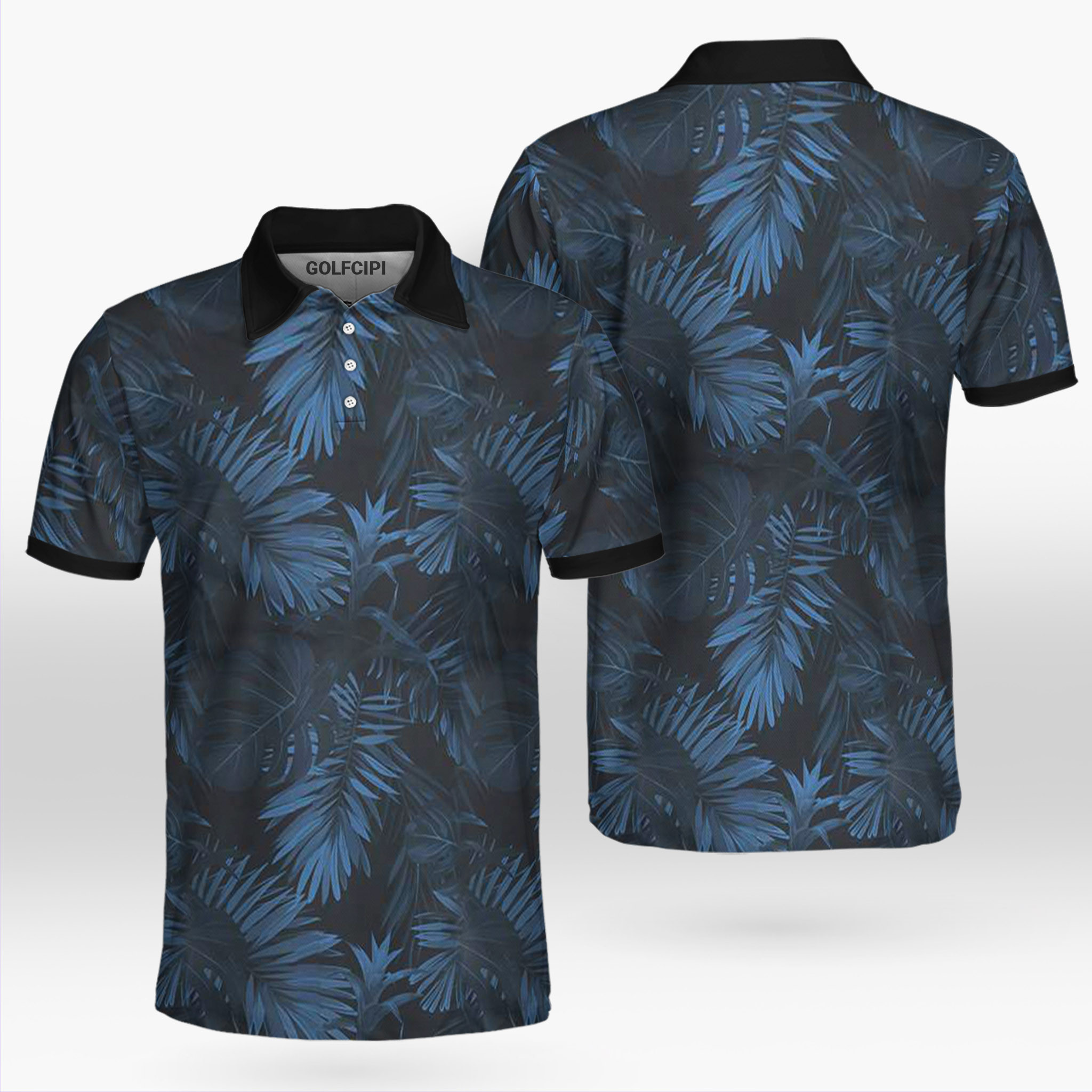 Blue Pattern Tropical Golf Shirt Best Golf Shirts For Men