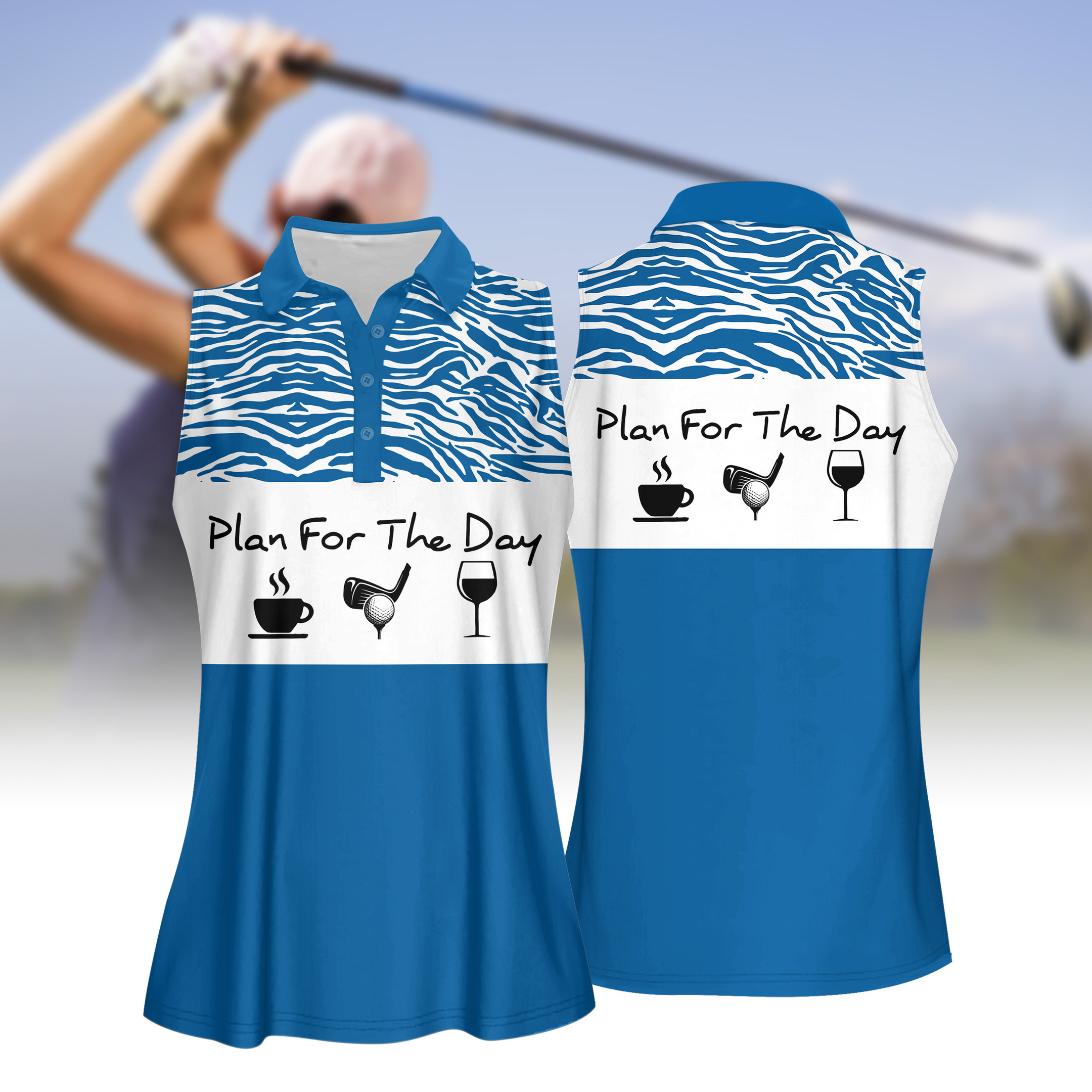 Blue Plan For The Day WOMEN SHORT SLEEVE POLO SHIRT SLEEVELESS POLO SHIRT