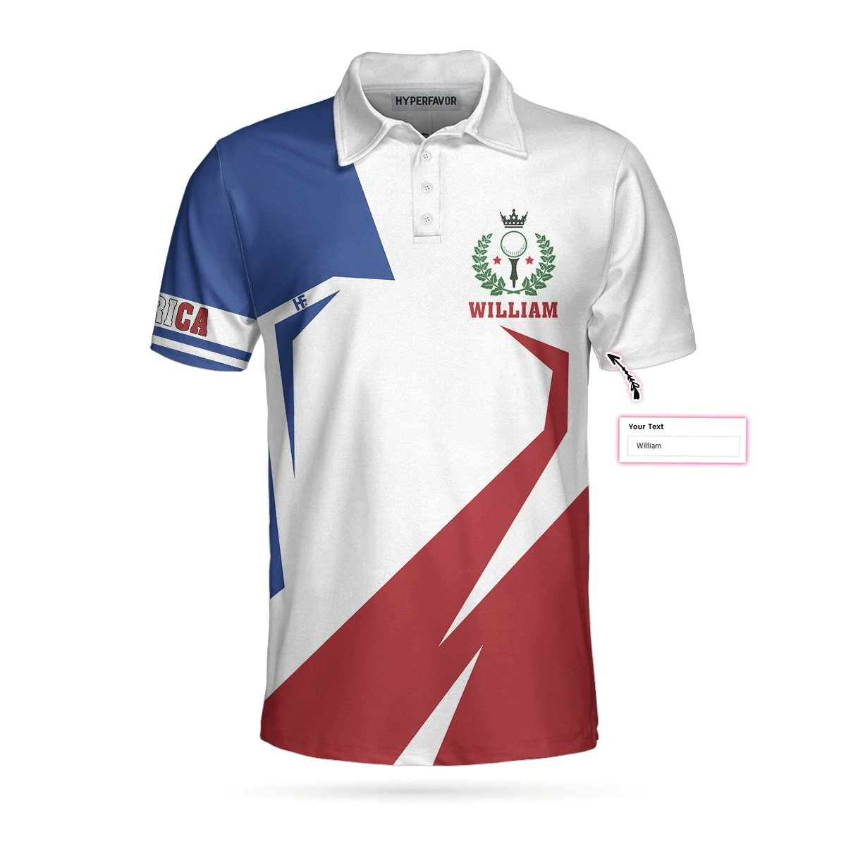 Blue Red White Golf Custom Polo Shirt Customized American Golf Shirts Short Sleeve Polo For Men Gift Idea For Golfers