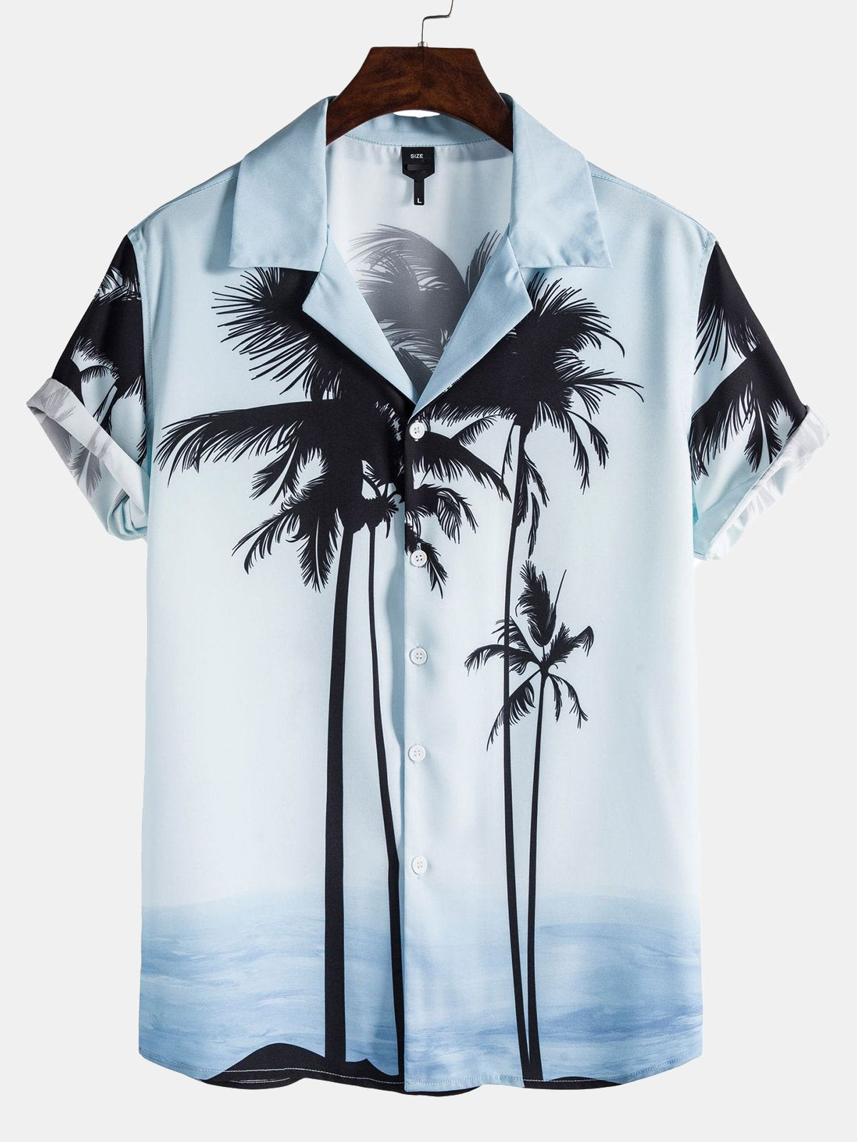 Blue Shirt Collar Coconut Tree Beach Printed Shirts  Tops Hawaiian Shirt for Men Women