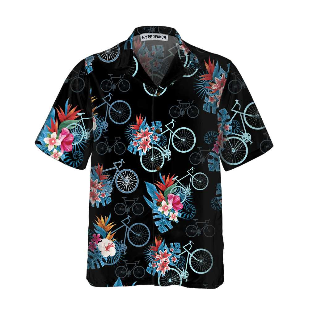 Blue Tropical Leaves Cycling Hawaiian Shirt Tropical Mountain Bike Shirt For Men Unique Gift For Cyclists