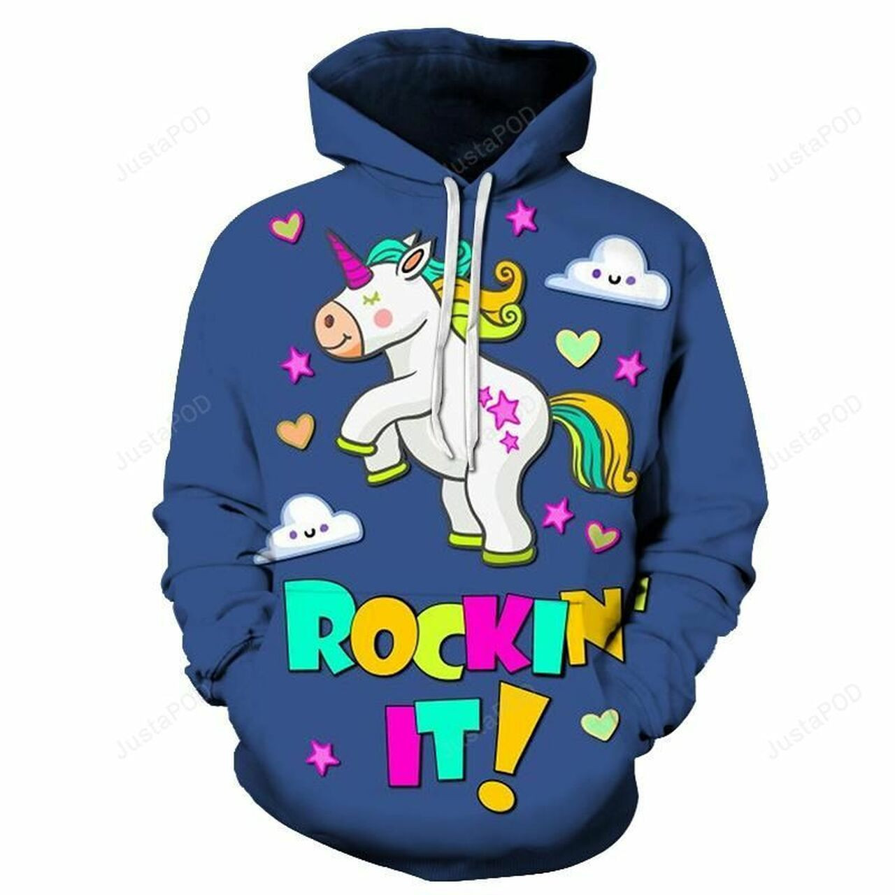 Blue Unicorn Cartoon 3d All Over Print Hoodie