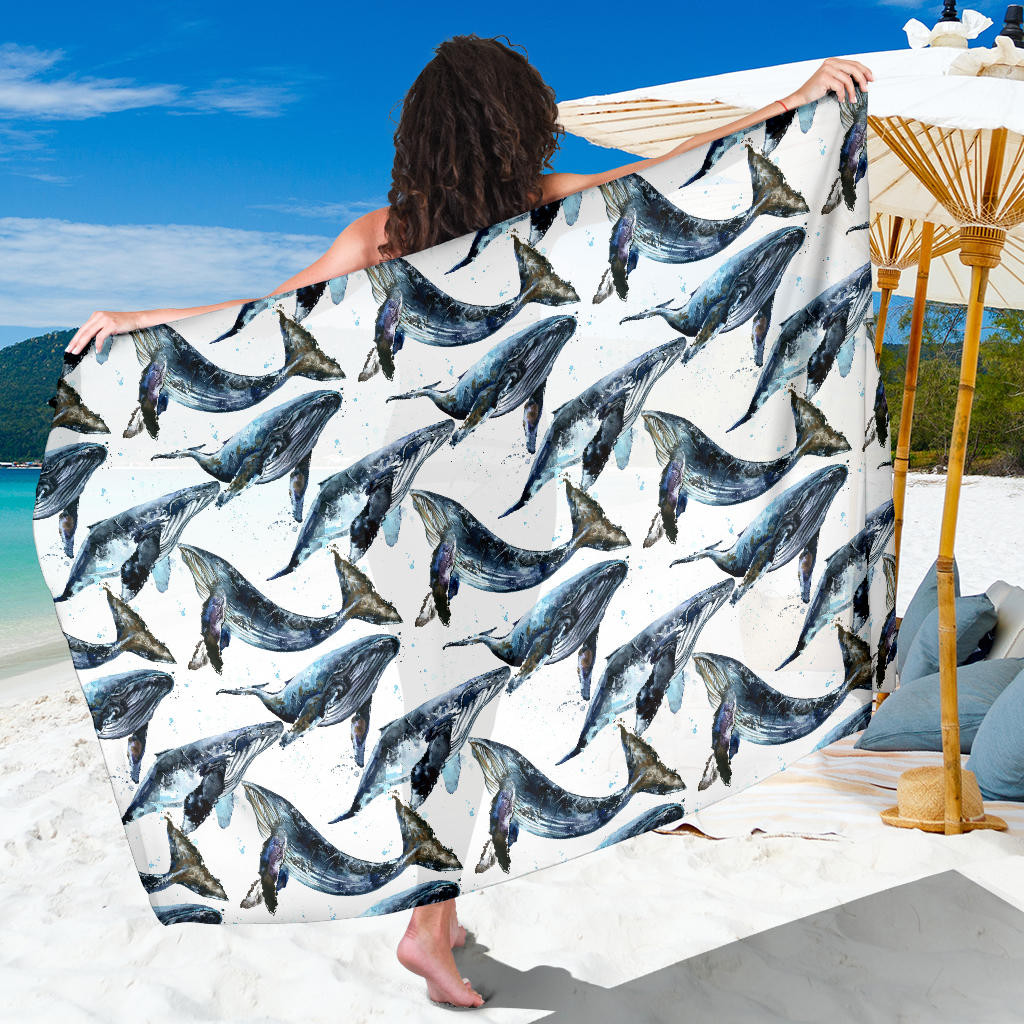 Blue Whale Pattern Print Sarong Cover Up Blue Whale Pareo Wrap Skirt Dress