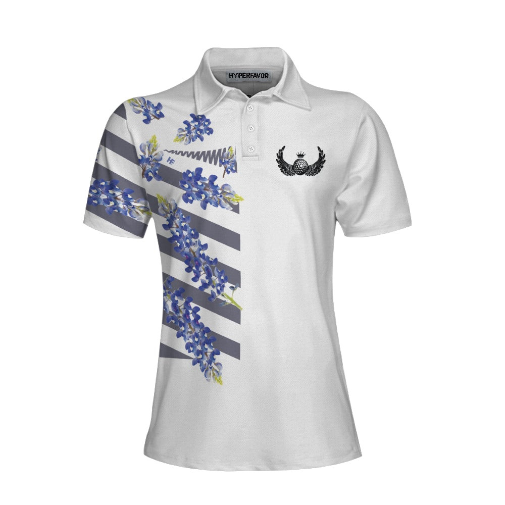 Bluebonnet Golf Short Sleeve Women Polo Shirt Floral Texas Golf Shirt For Ladies