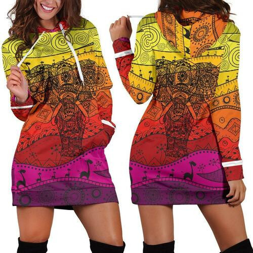 Boho Elephant Womens Hoodie Dress Sweater Dress Sweatshirt Dress 3d All Over Print For Women Hoodie