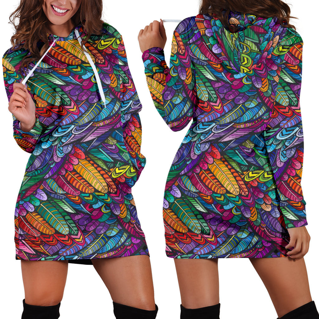 Boho Feather Hoodie Dress 3d All Over Print For Women Hoodie