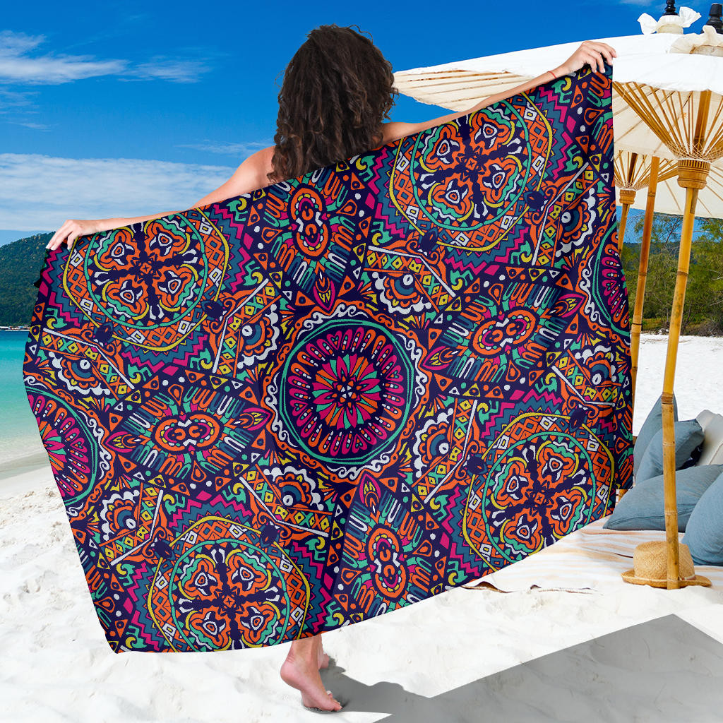 Boho Pattern Print Sarong Cover Up Boho Pareo Wrap Skirt Dress