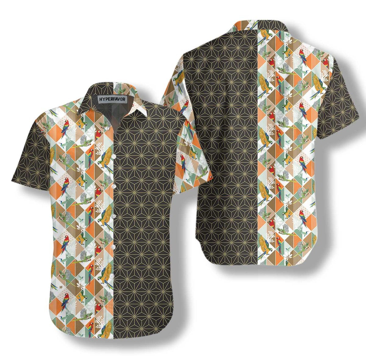 Bold Geometric Parrot Palm Hawaiian Shirt