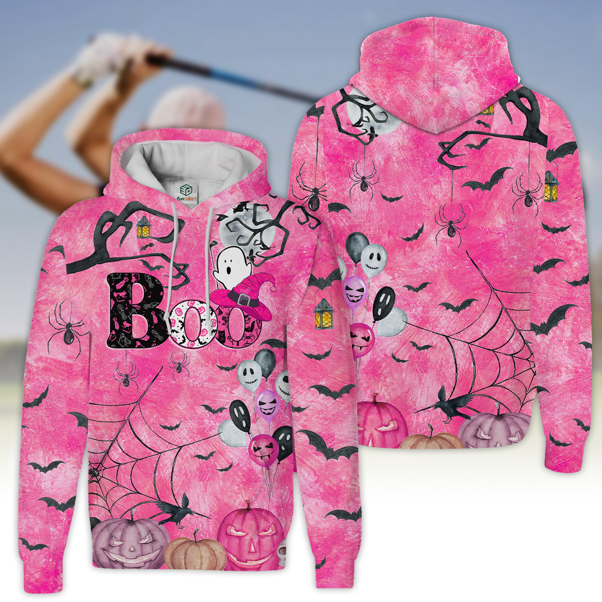 Boo Halloween Golf Pattern Pink Golfer Gift Hoodie Zipper Hoodie Shirt