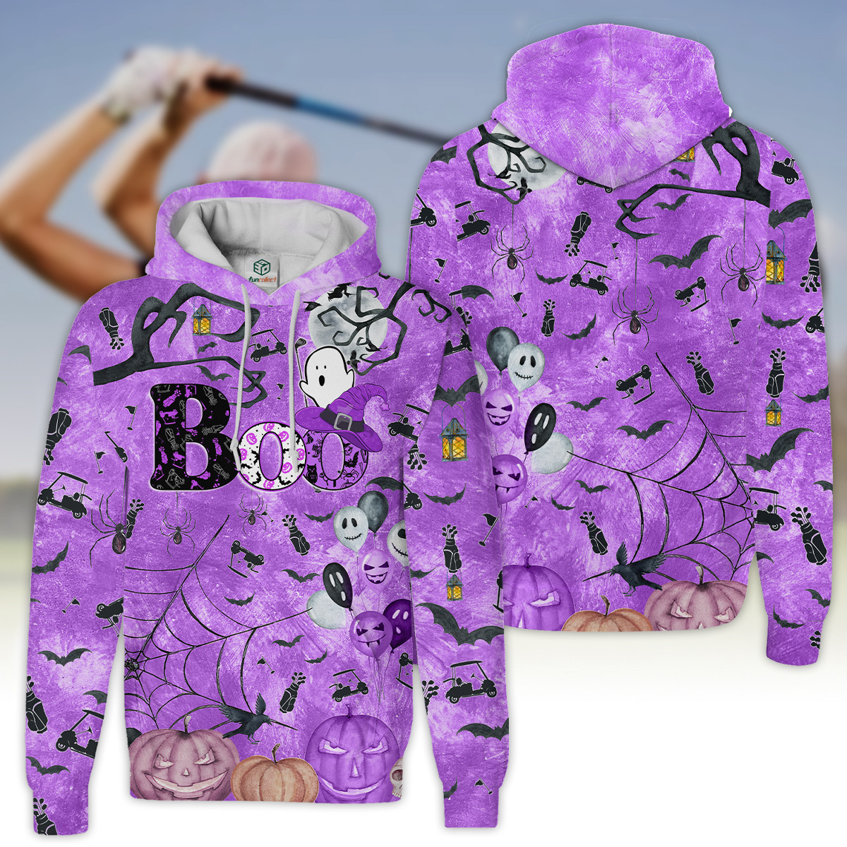 Boo Halloween Golf Pattern Purple Golfer Gift Hoodie Zipper Hoodie Shirt