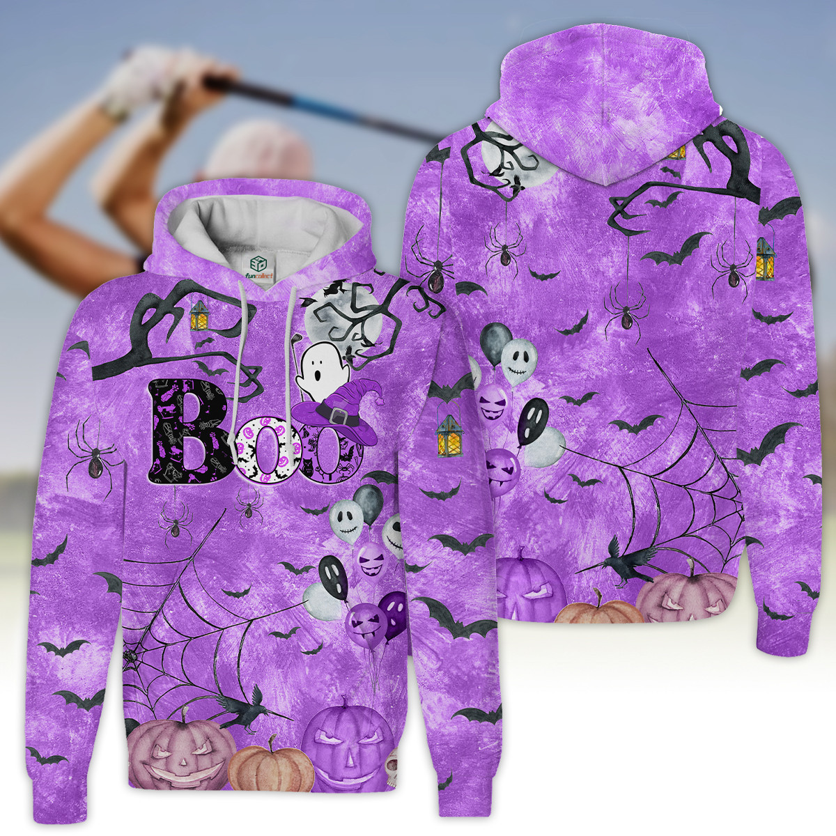Boo Halloween Golf Pattern Purple V2 Golfer Gift Hoodie Zipper Hoodie Shirt