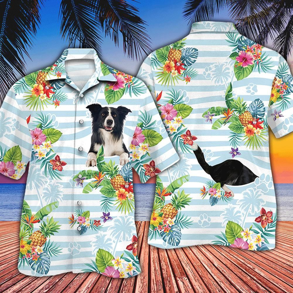 Border Collie Dog Lovers Striped Aloha Hawaiian Shirt Colorful Short Sleeve Summer Beach Casual Shirt For Men And Women