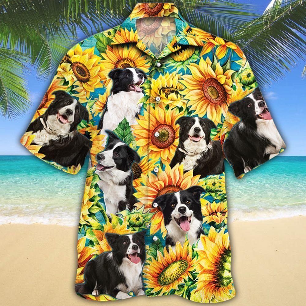 Border Collie Dog Lovers Sunflower Watercolor Aloha Hawaiian Shirt Colorful Short Sleeve Summer Beach Casual Shirt For Men And Women