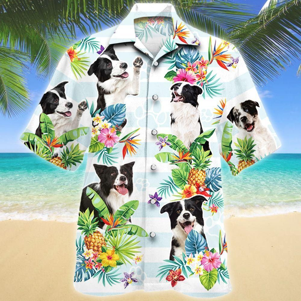 Border Collie Dog Tropical Flower Aloha Hawaiian Shirt Colorful Short Sleeve Summer Beach Casual Shirt For Men And Women