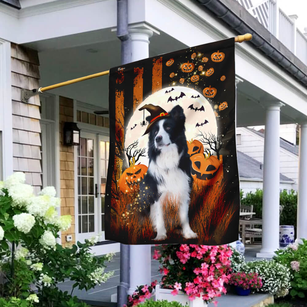 Border Collie Happy Halloween Flag Halloween Outdoor Decor Fall Yard House Decoration