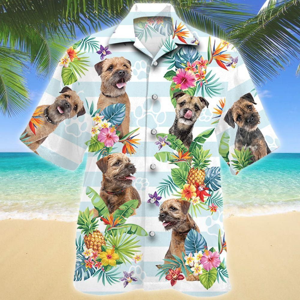 Border Terrier Dog Tropical Flower Aloha Hawaiian Shirt Colorful Short Sleeve Summer Beach Casual Shirt For Men And Women