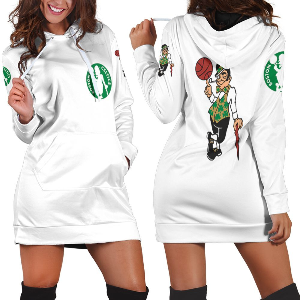 Boston Celtics Basketball Classic Mascot Logo Gift For Celtics Fans White Hoodie Dress Sweater Dress Sweatshirt Dress