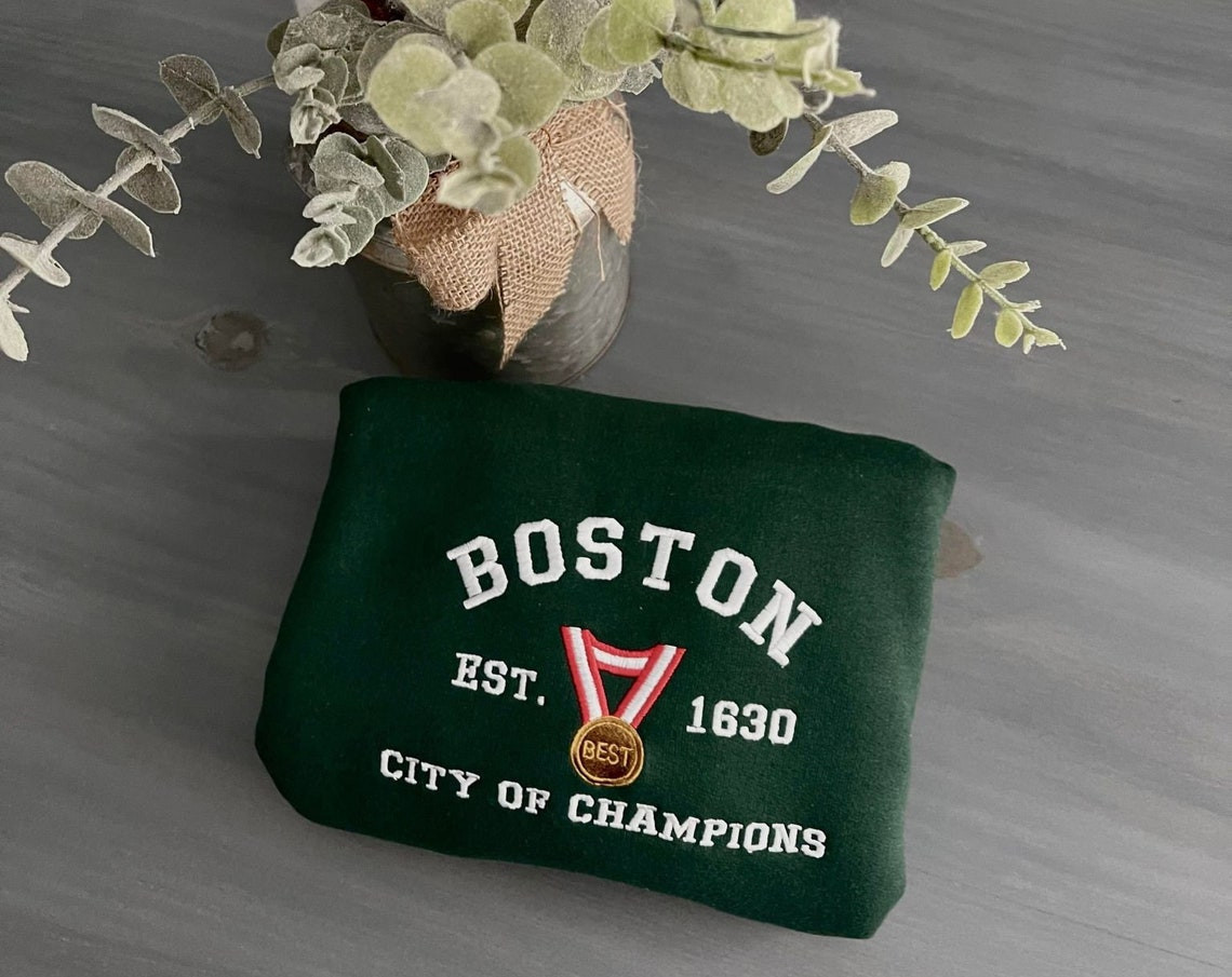 Boston City Of Champions Embroidered Crewneck