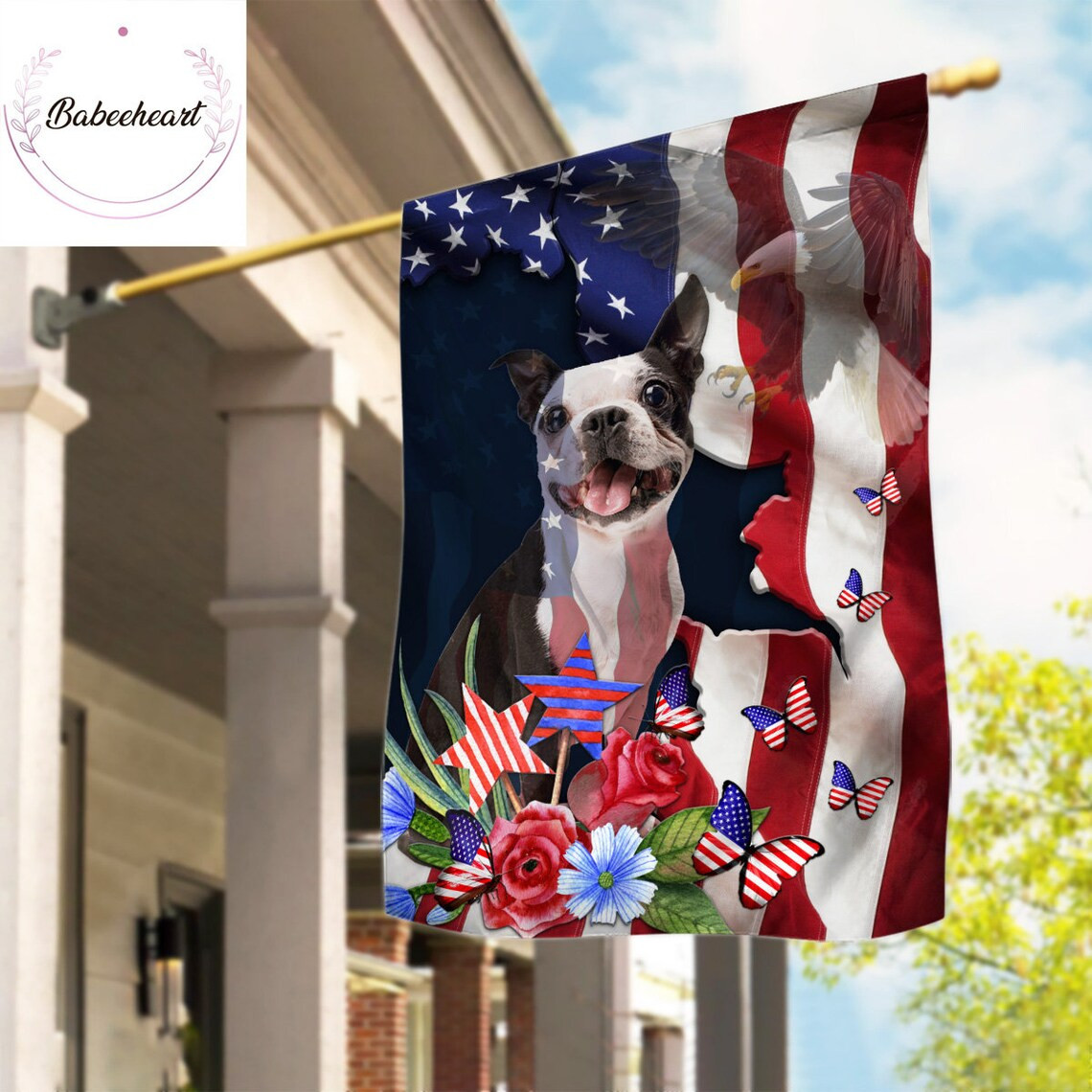 Boston Terrier Eagle Independence Day Flag Dog 4th Of July Flag Fourth July Flag USA Independence Day Proud Nation Flags