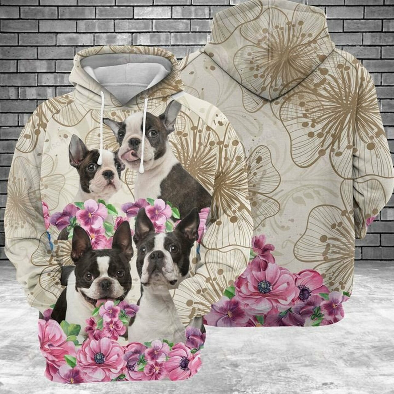 Boston Terrier Flower For Unisex 3d All Over Print Hoodie