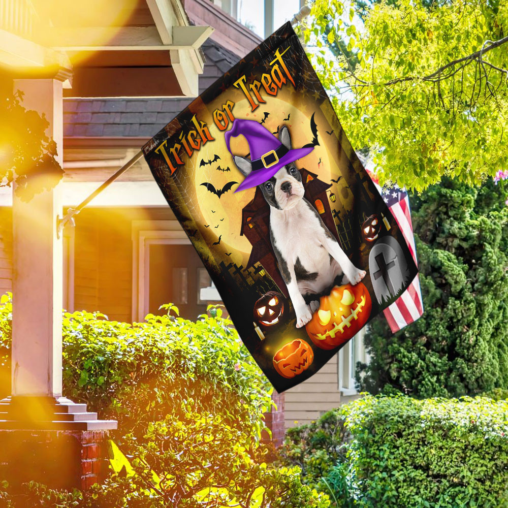 Boston Terrier Halloween Trick Or Treat Flag Halloween Outdoor Decor Fall Yard House Decoration