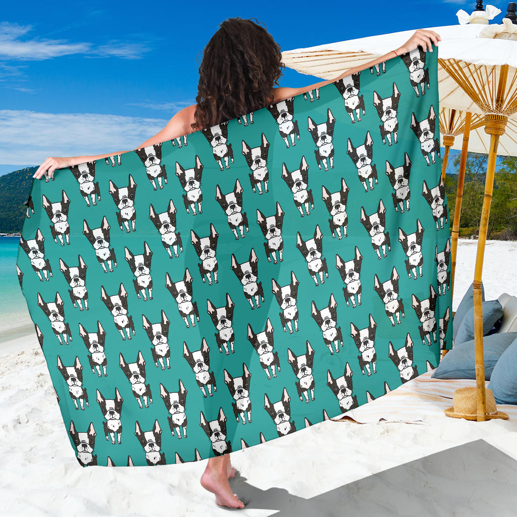 Boston Terrier Pattern Print Sarong Cover Up Boston Terrier Pareo Wrap Skirt Dress