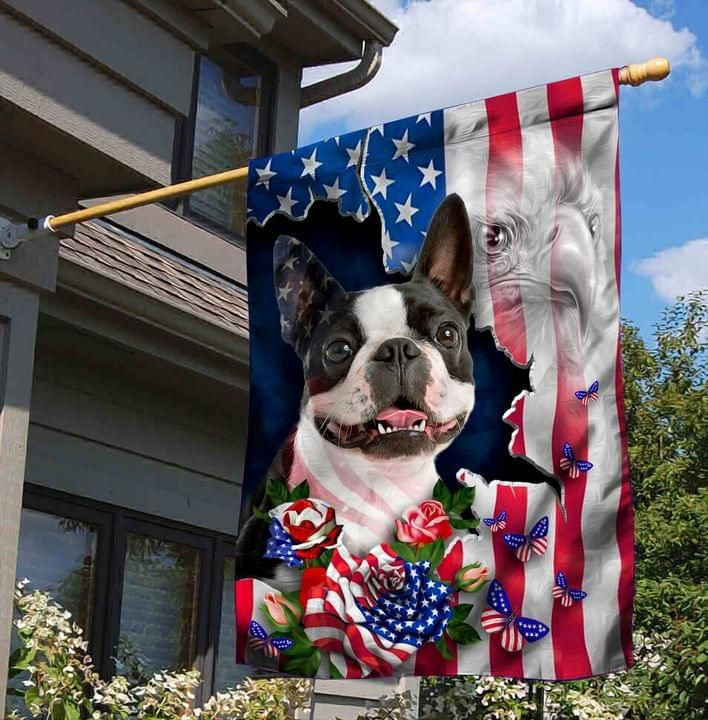 Boston Terrier Proud Nation Dog Lover American Flag Garden Flag House Flag