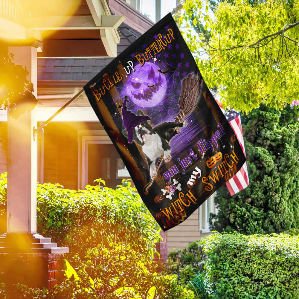 Boston Terrier Witch Switch Halloween Flag Halloween Outdoor Decor Fall Yard House Decoration