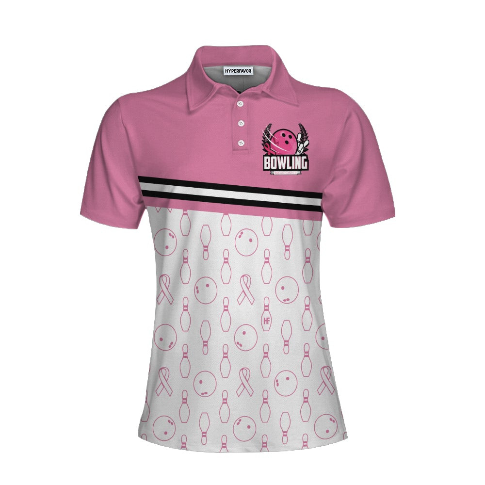 Bowl For The Cure Short Sleeve Women Polo Shirt Breast Cancer Awareness Polo Shirt For Ladies Pink Ribbon Shirt