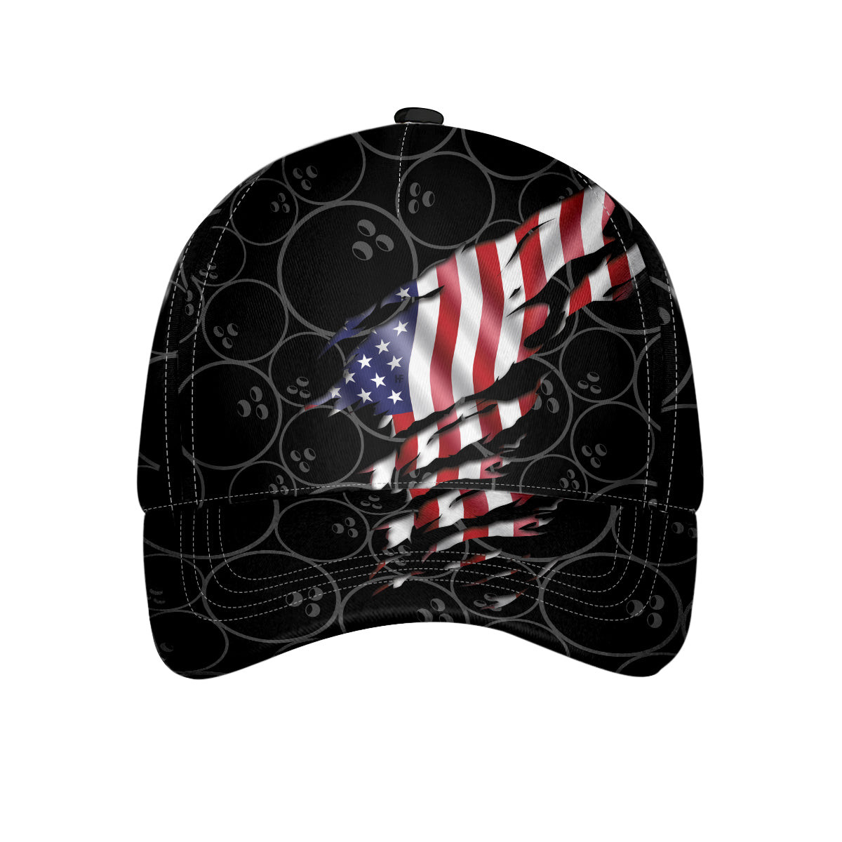 Bowling American Flag Classic Cap Unique Black Bowling Ball Cap With USA Flag Pattern