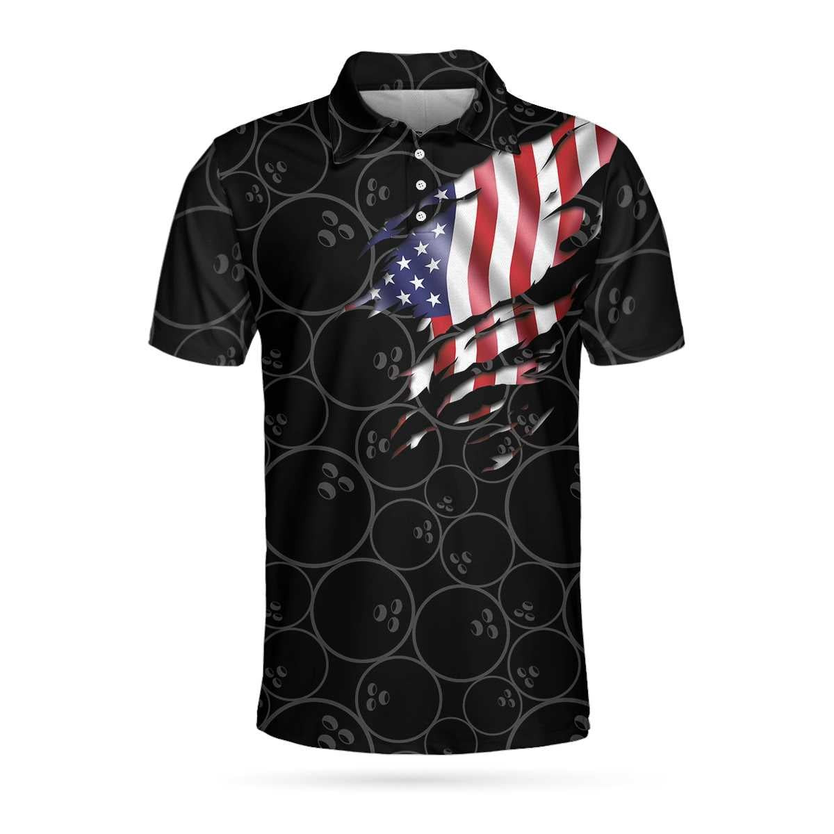 Bowling American Flag Short Sleeve Polo Shirt Bowling Ball Pattern USA Flag Polo Shirt Bowling Shirt For Men