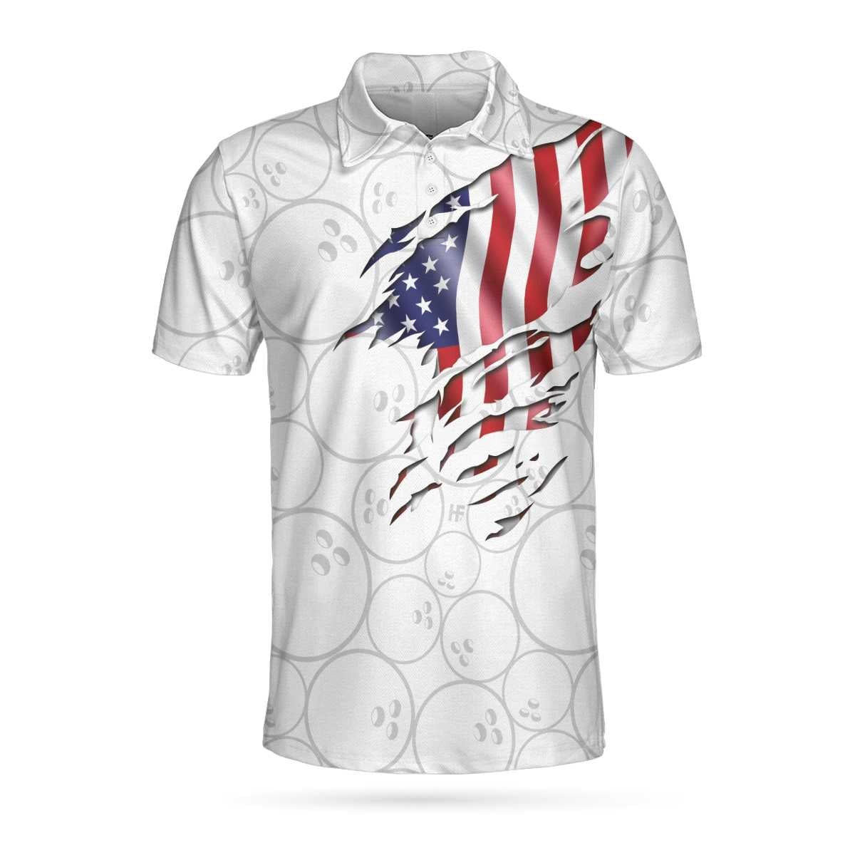 Bowling American Flag White Background Polo Shirt American Flag Polo Shirt Best Bowling Shirt For Men