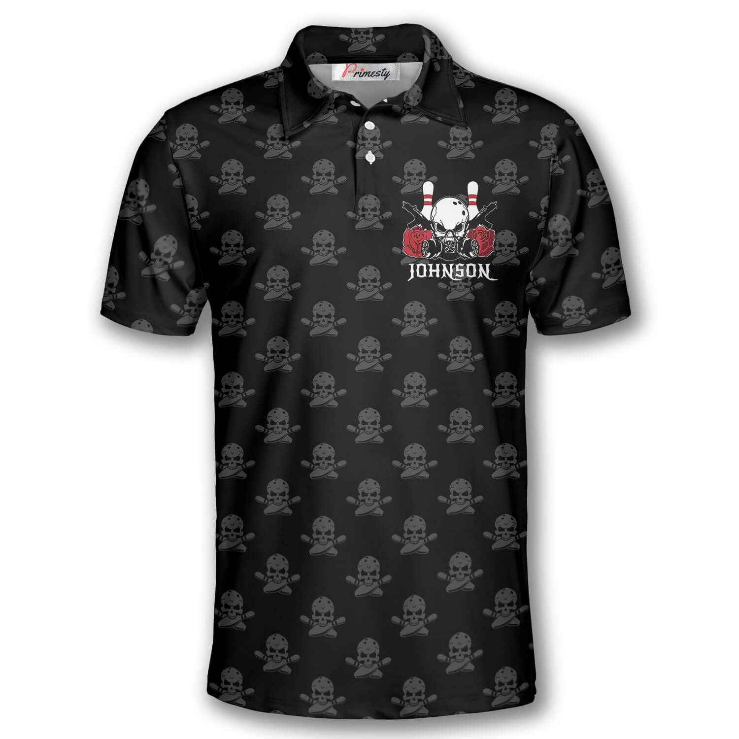 Bowling Ball Skull Roses USA Flag Custom Polo Bowling Shirts for Men