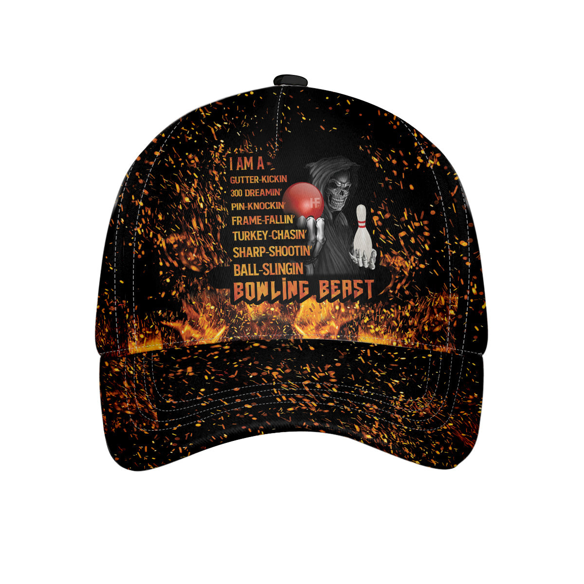 Bowling Beast Classic Cap Unique Flame Skull Bowling Hat