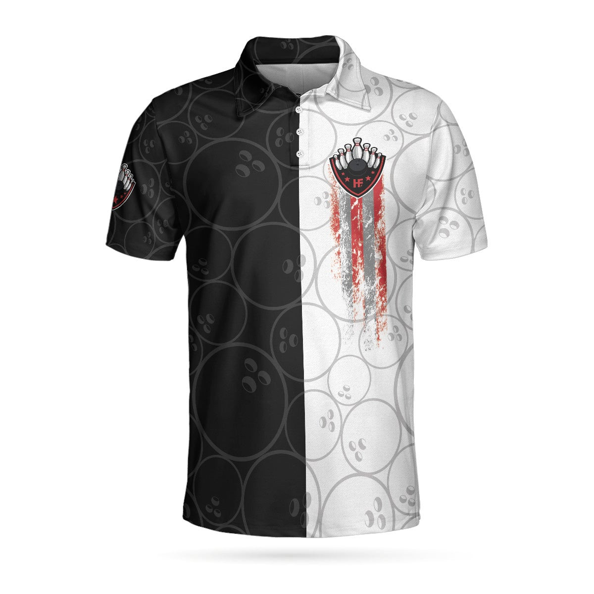 Bowling Black And White Pattern Short Sleeve Polo Shirt Bowling Ball Polo Shirt Best Bowling Shirt For Men